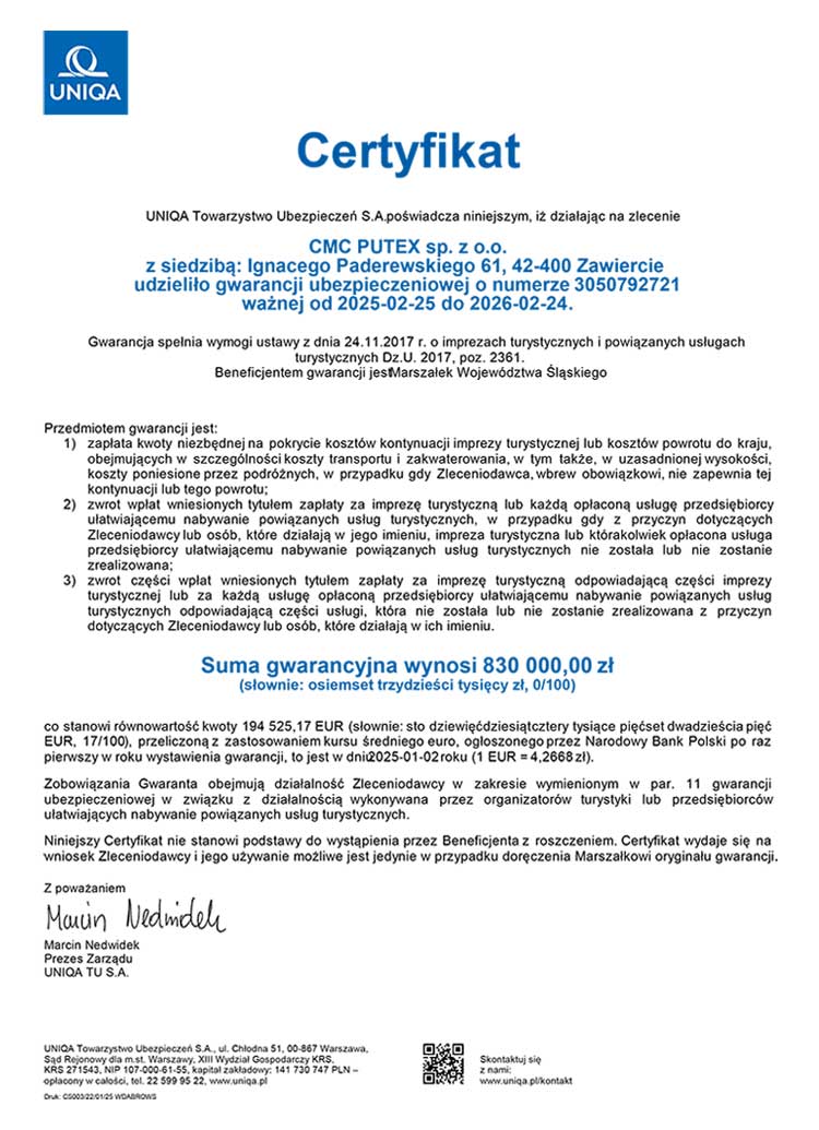 Pro22 Putex CERTYFIKATY – CMC Putex Sp. z o.o. – test